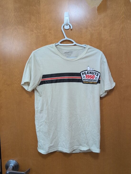 Peanuts Hybrid Apperal Other - Peanuts Hybrid Shirt Mens S White Short Sleeve Tee Graphic Peanuts Snoopy Racing
